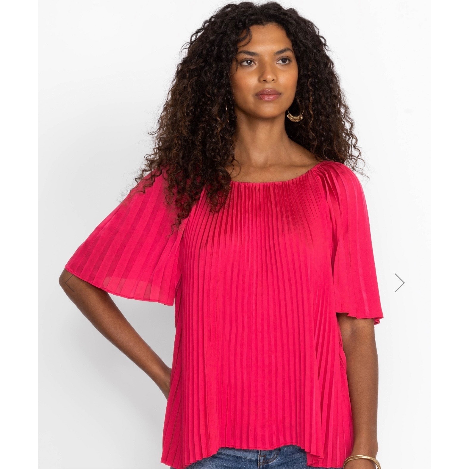 Johnny Was Georginna Pink Pleated Flutter Sleeve Square Neck Blouse T Size Med